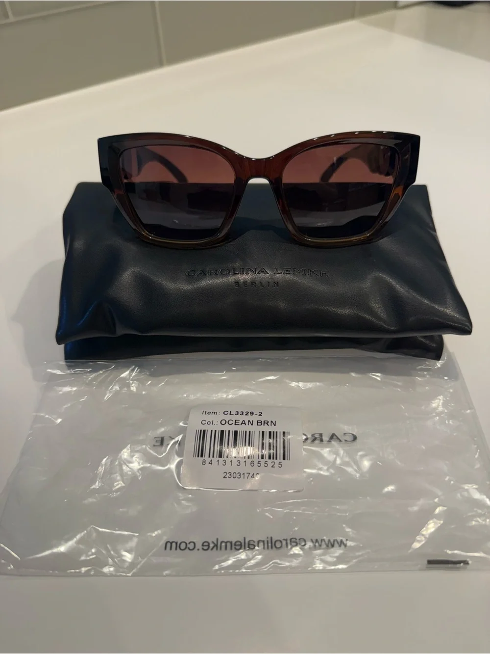 NEW Carolina Lemke Julia Brown Embellished Chain Sunglasses CL3329-02